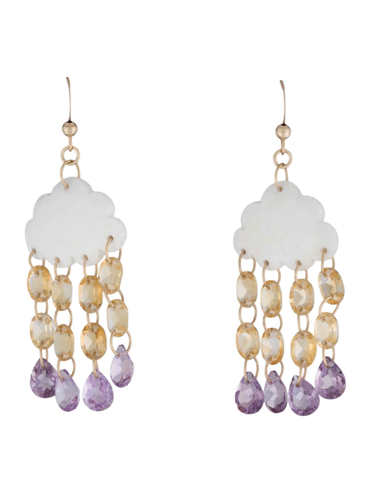 Earrings 14K Chalcedony, Citrine & Amethyst Rain Cloud Drop Earrings