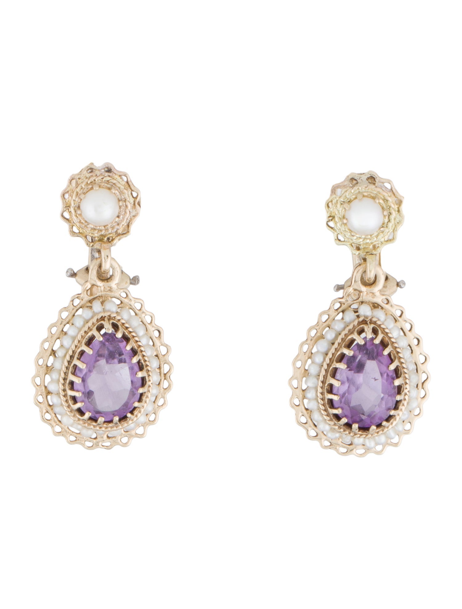 Earrings 14K Pearl & 2.50ctw Amethyst Clip-On Drop