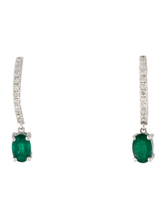 Earrings 14K Emerald & Diamond Huggie Drop Earrings