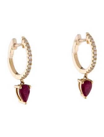 Earrings 14K 1.09ctw Ruby & Diamond Drop Hoop Earrings