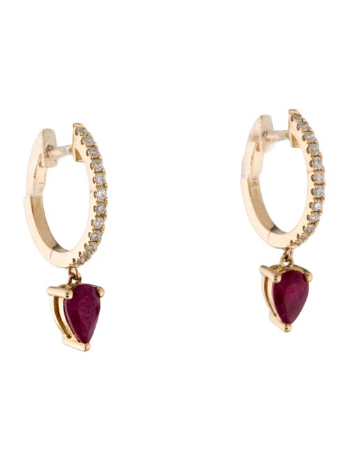 Earrings 14K 1.09ctw Ruby & Diamond Drop Hoop Earrings