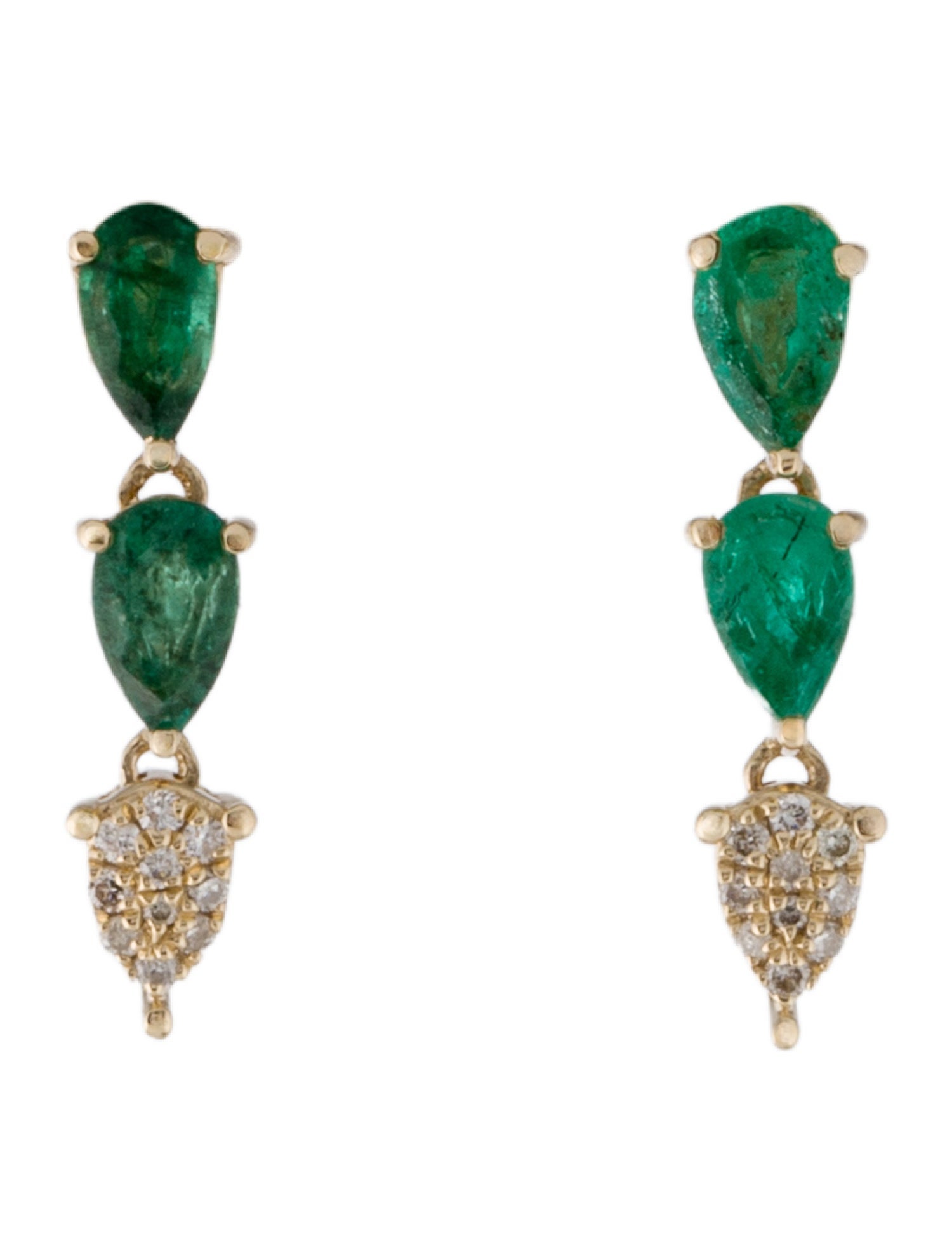 Earrings 14K Emerald & Diamond Drop Earrings