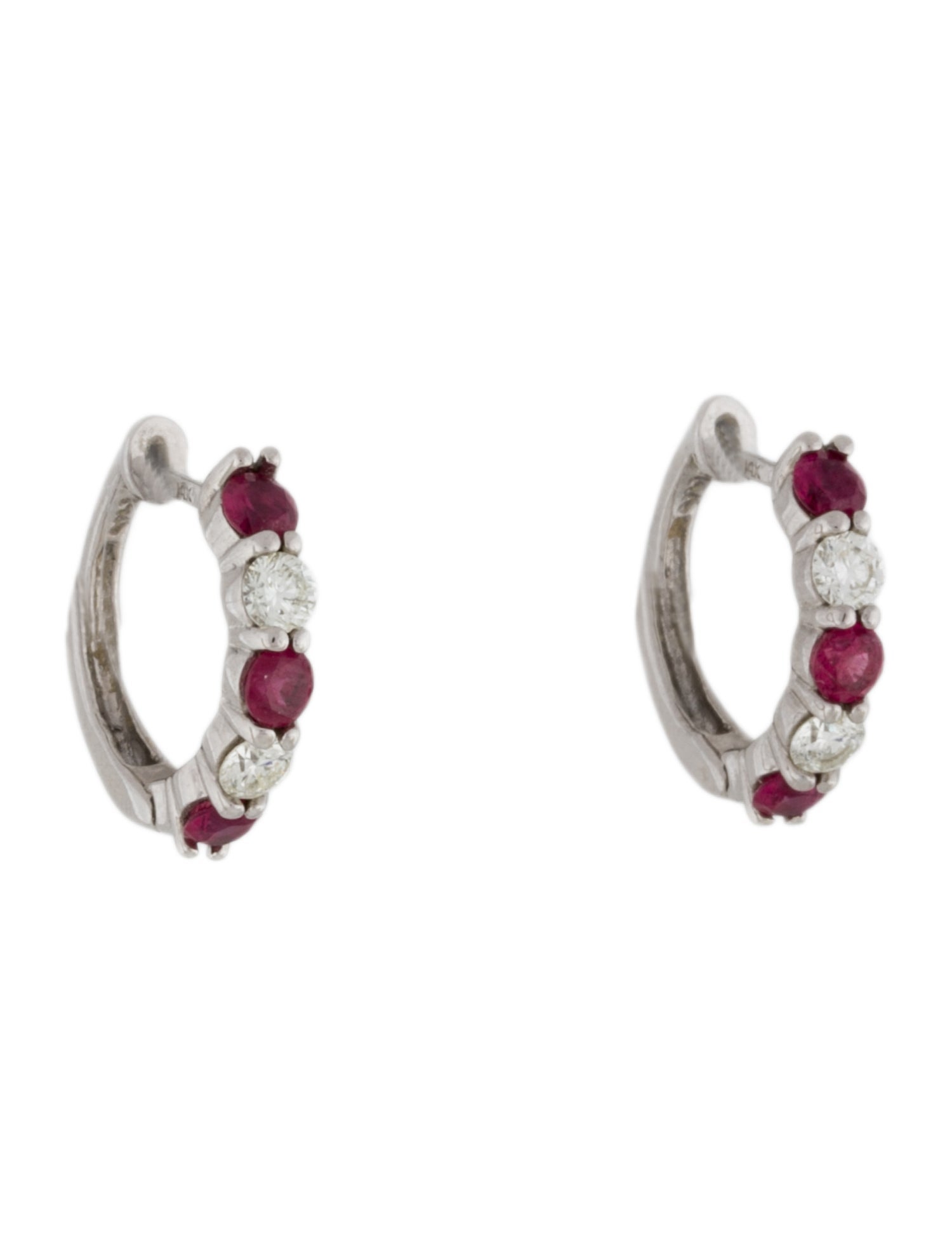 Earrings 14K Ruby & Diamond Hoop Earrings