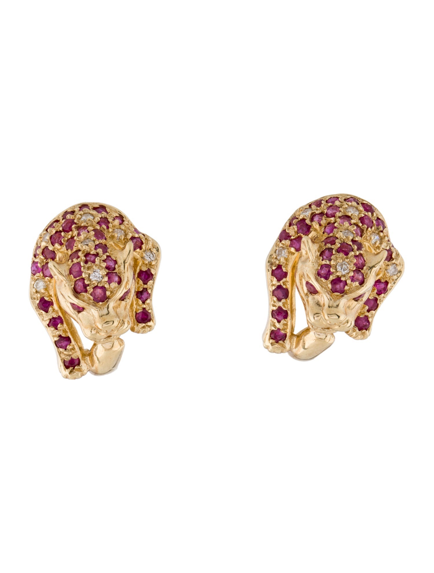 Earrings 14K Ruby & Diamond Jaguar Earclips