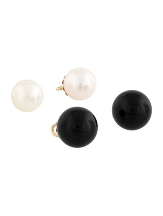 Earrings 14K Pearl & Onyx Interchangeable Drop Earrings