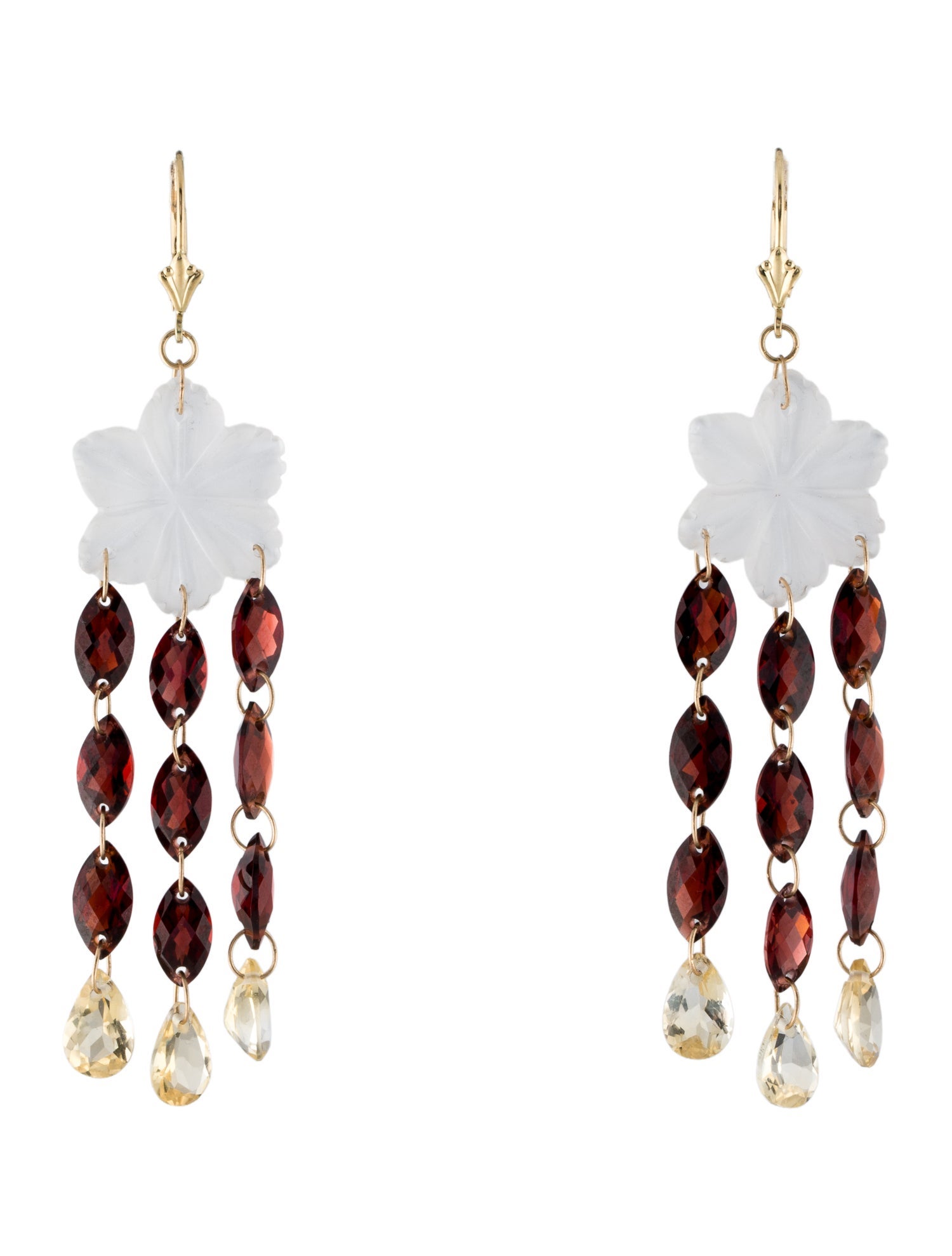 Earrings 14K Quartz, Garnet & Citrine Flower Drop Earrings