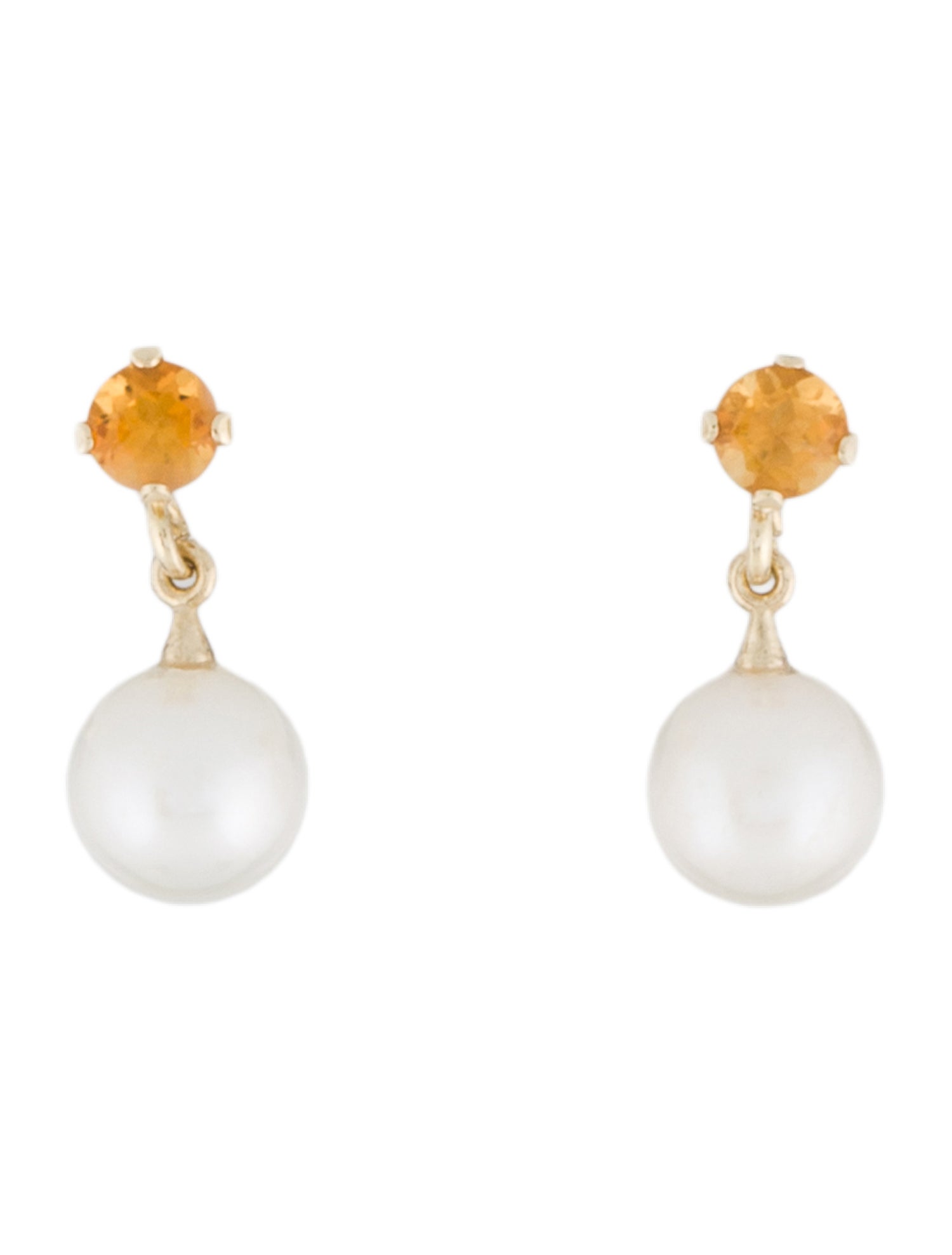 Earrings 14K Pearl & Citrine Drop Earrings