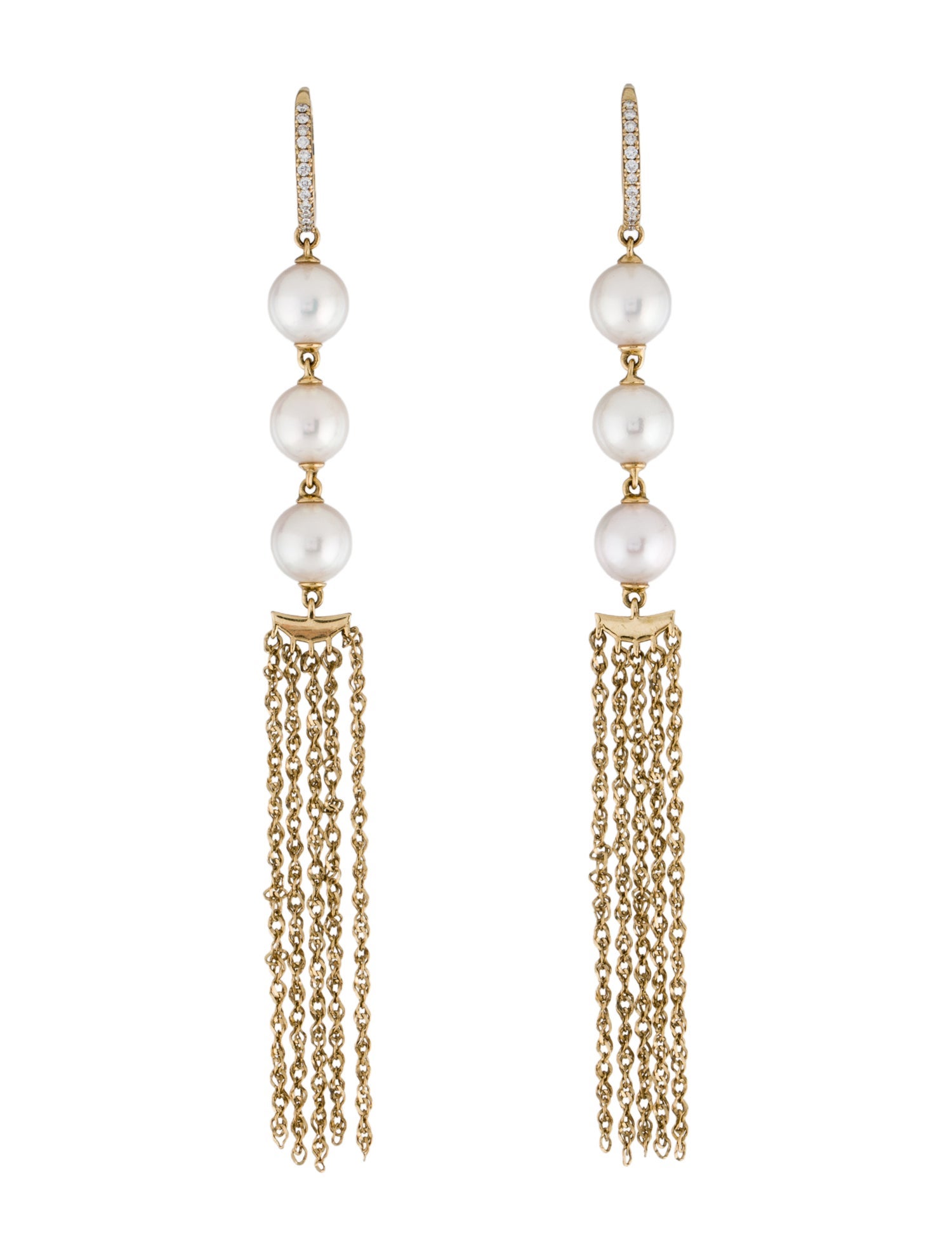 Earrings 14K Pearl & Diamond Chain Tassel