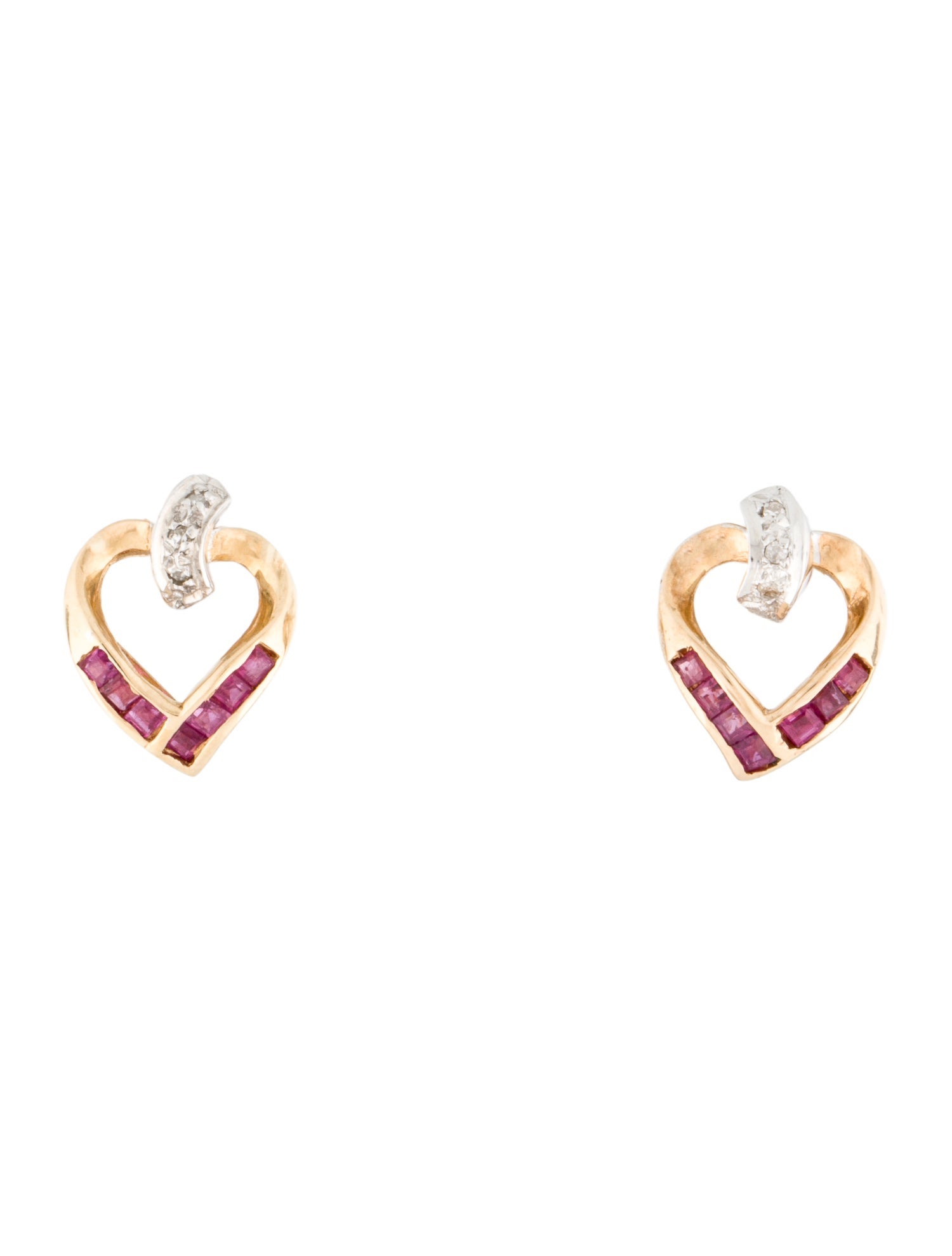 Earrings 14k Pink Sapphire & Diamond Heart Stud Earrings