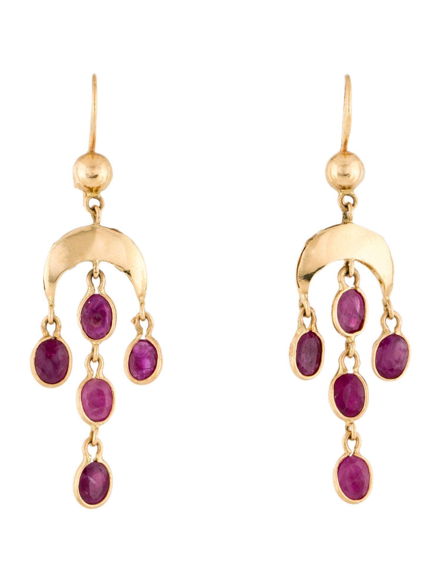 Earrings 18K 7.01ctw Ruby Chandelier Crescent Moon