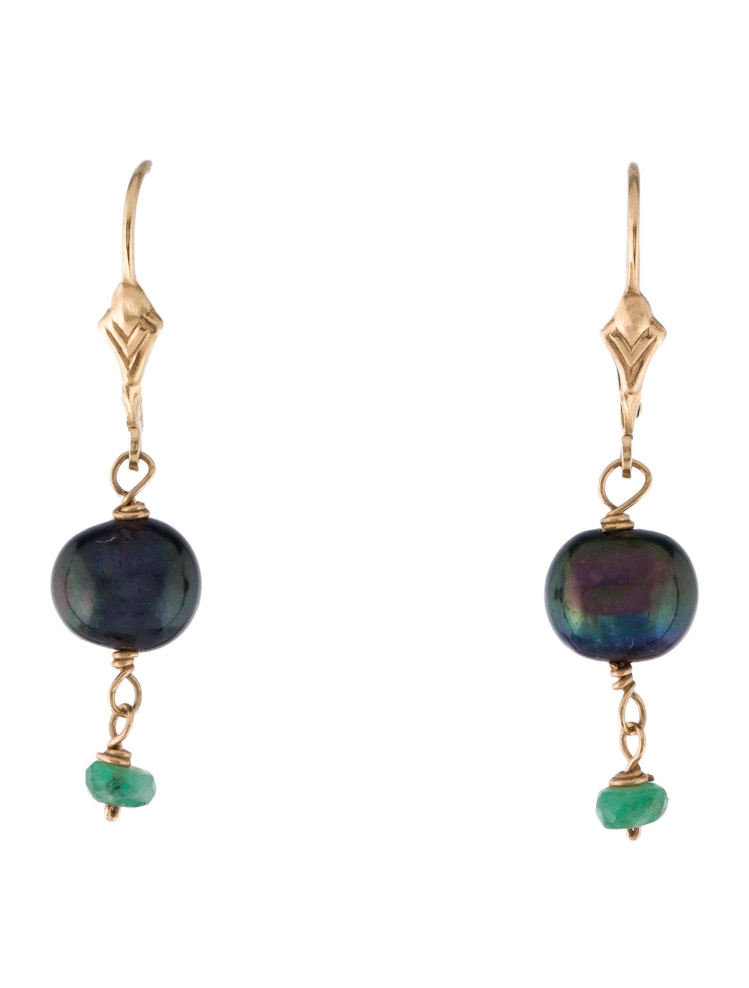 Earrings 14K Pearl & Emerald Drop Earrings