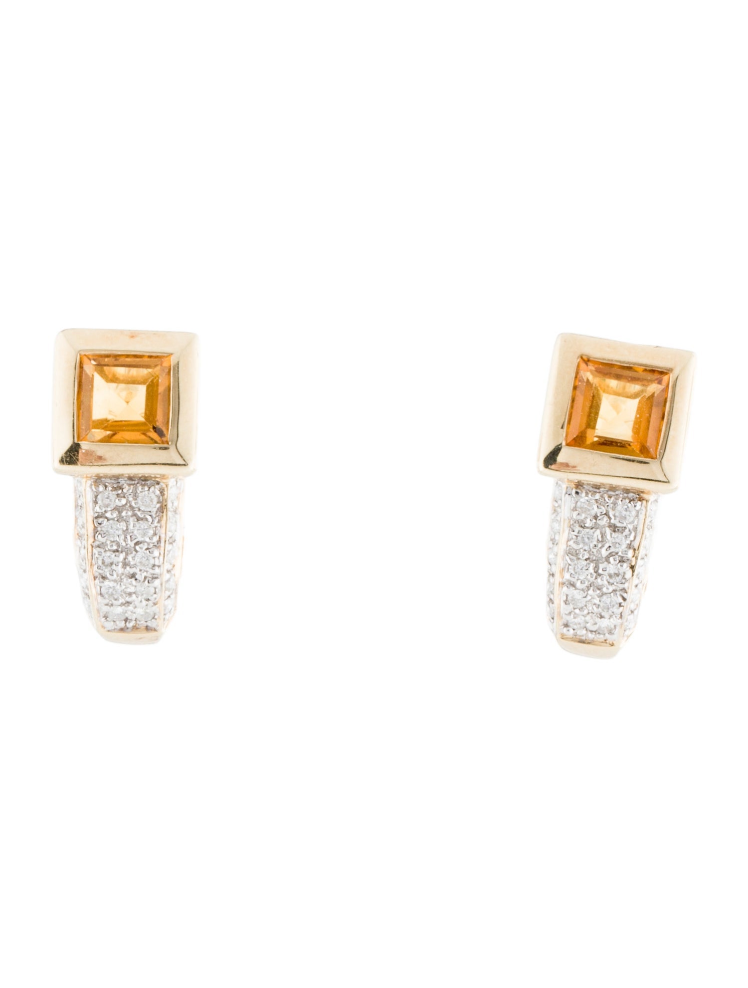 Earrings 14K Citrine & Diamond Earclips