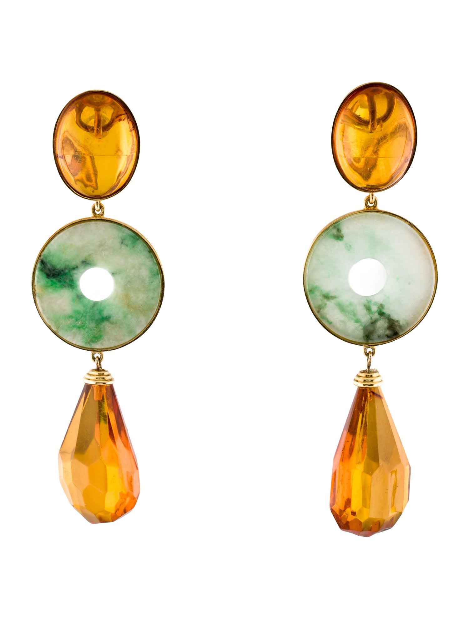 Earrings 18K Amber & Jadeite Drop Earrings