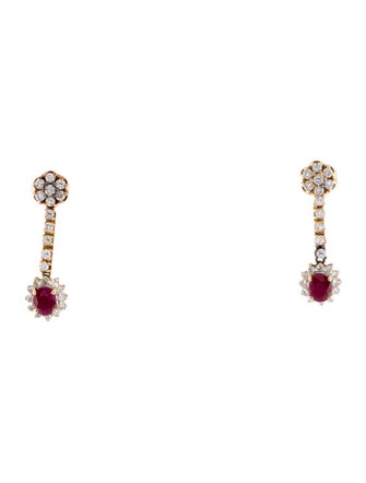 Earrings 14K Ruby & Diamond Drop Earrings