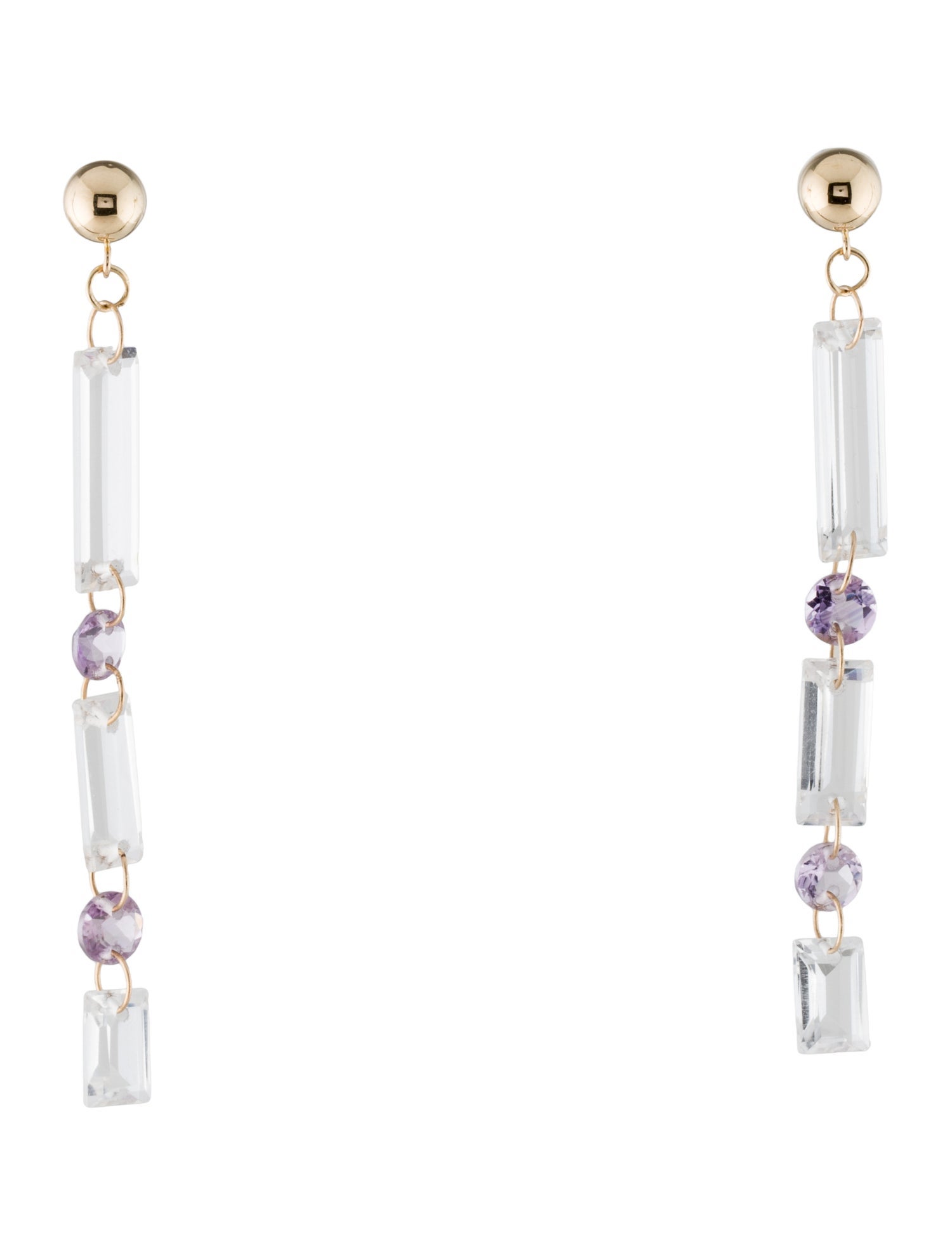 Earrings 14K Prasiolite & Amethyst Drop Earring