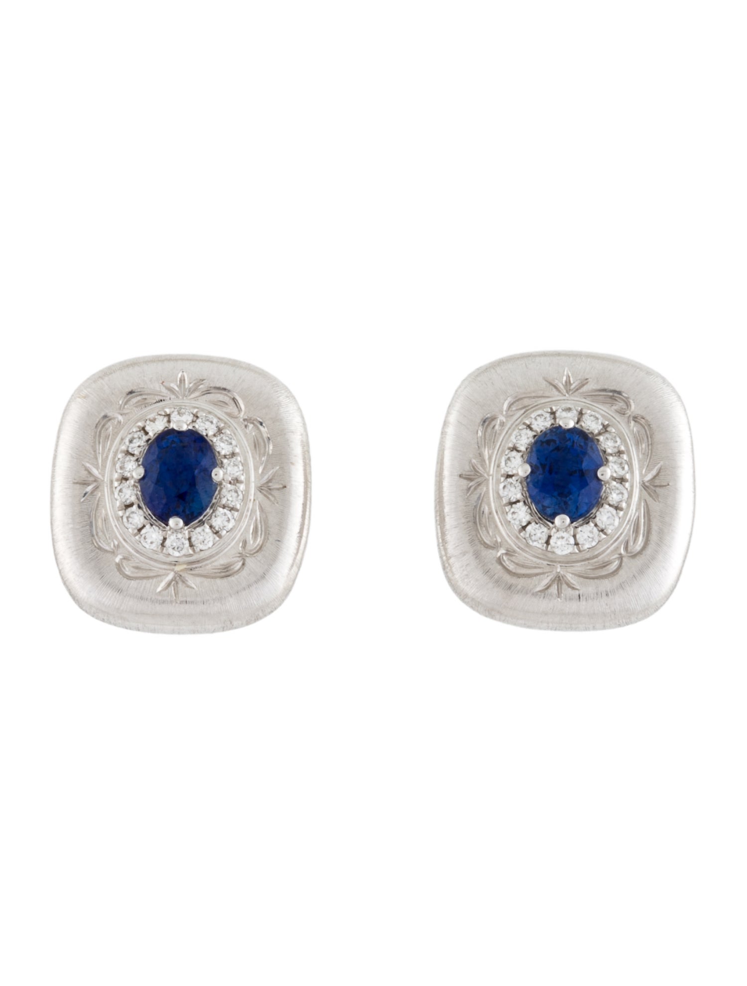 Earrings 18K Sapphire & Diamond Button Stud Earrings
