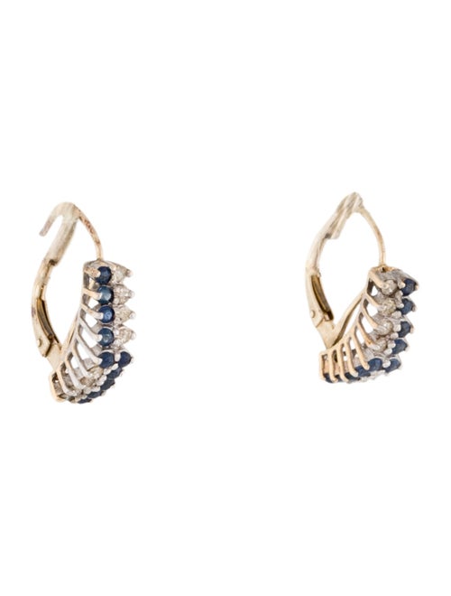 Earrings  14K Sapphire & Diamond Hoop Earrings