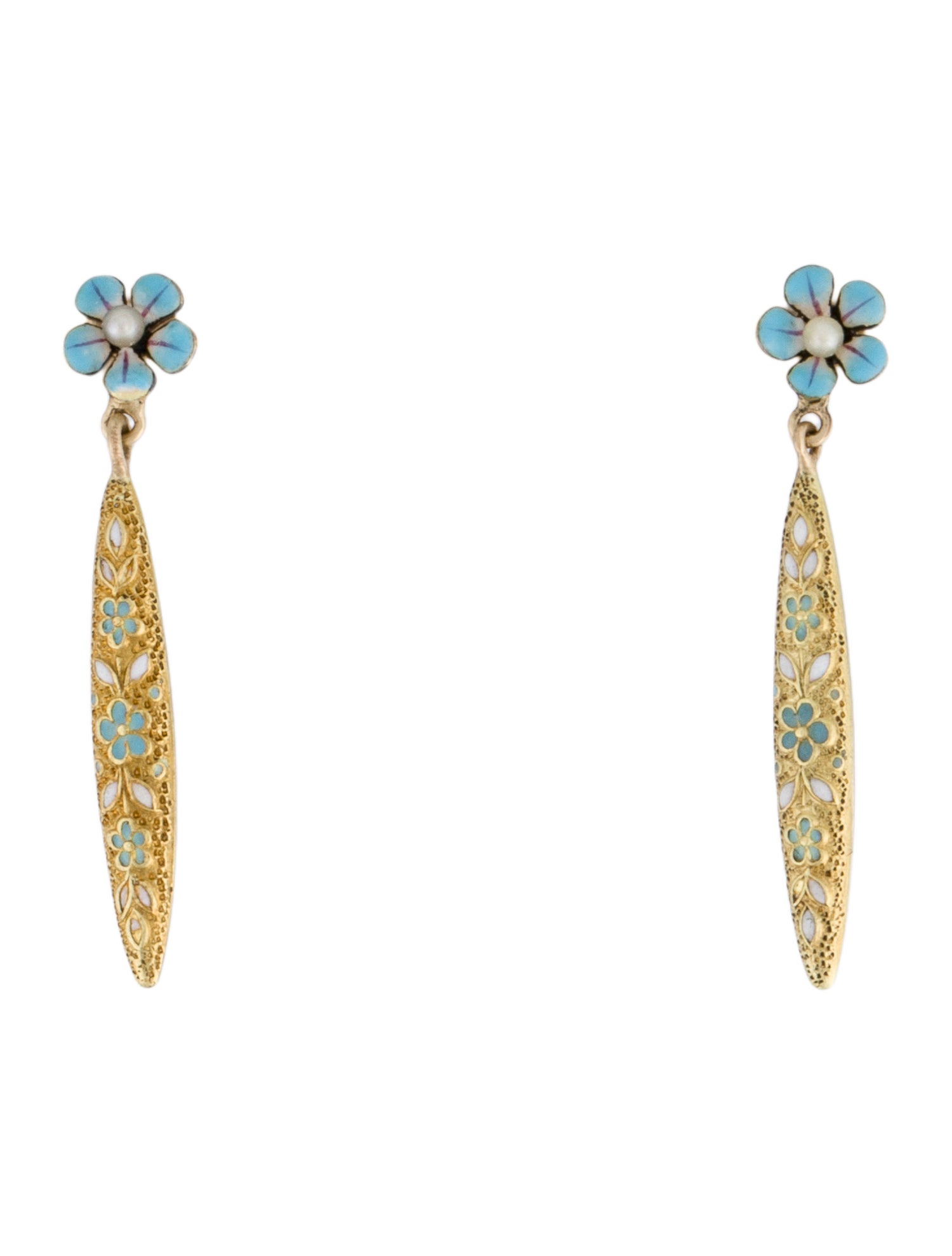 Earrings 14K Pearl & Enamel Drop Earrings