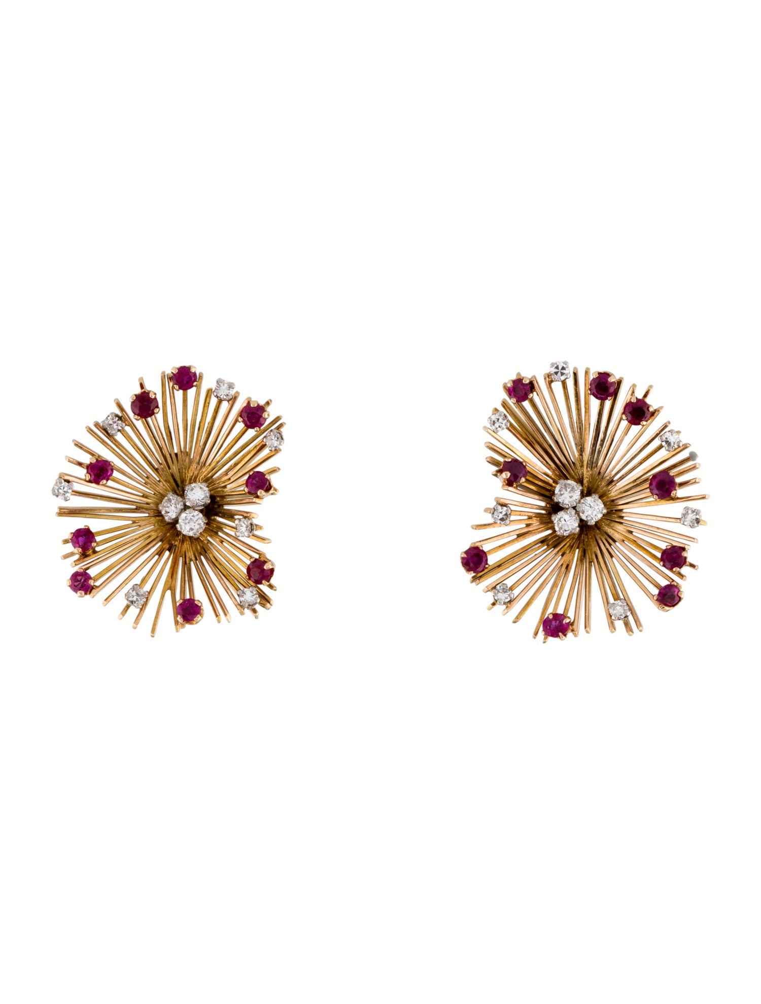 Earrings Retro 18K Ruby & Diamond Screw-Back Clip-on