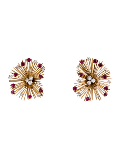 Earrings Retro 18K Ruby & Diamond Screw-Back Clip-on Earrings