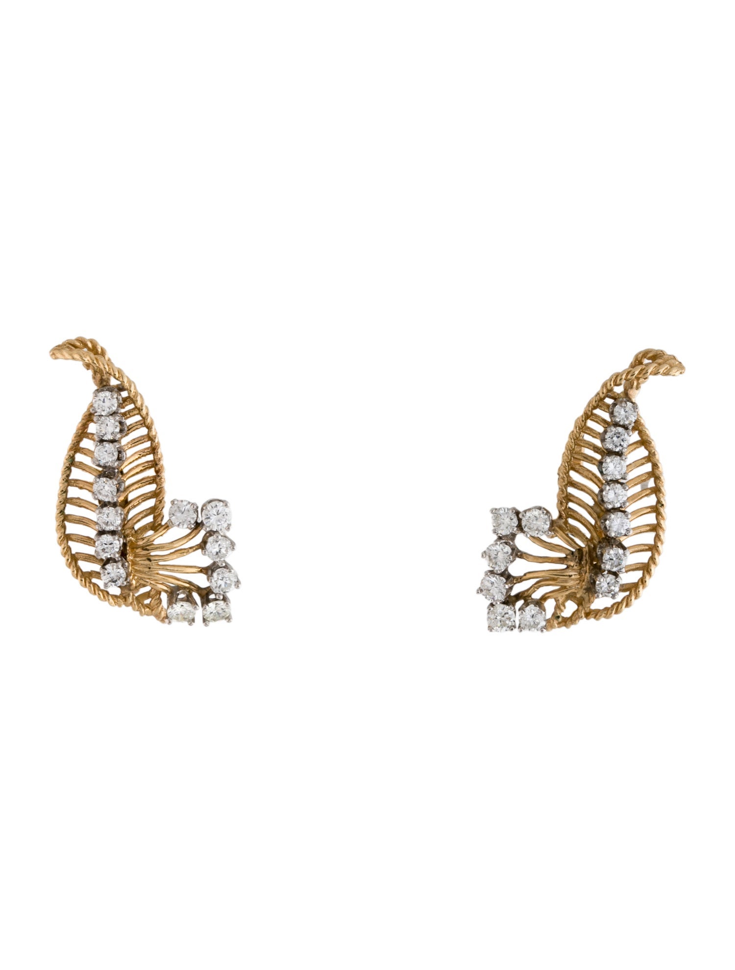 Earrings 14K 1.34ctw Diamond Leaf Clip-On