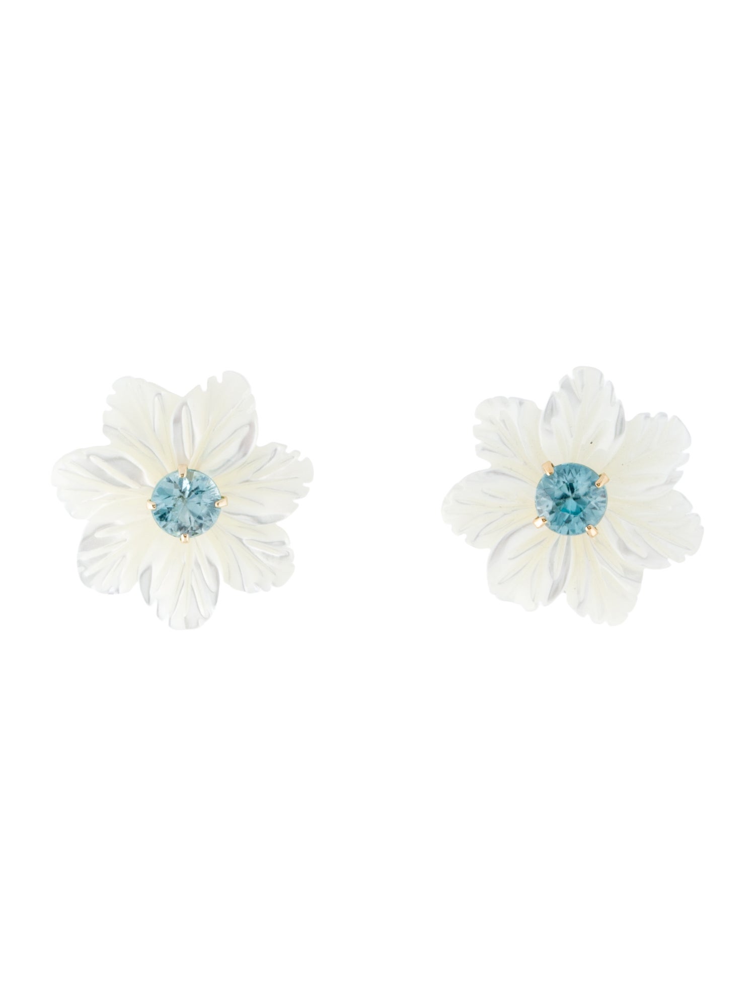 Earrings 14K Mother of Pearl & Zircon Flower Stud Earrings