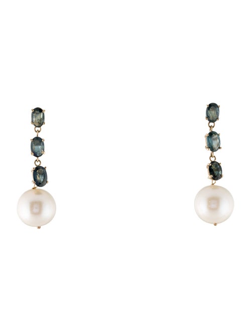 Earrings 14K Pearl & Sapphire Drop Earrings