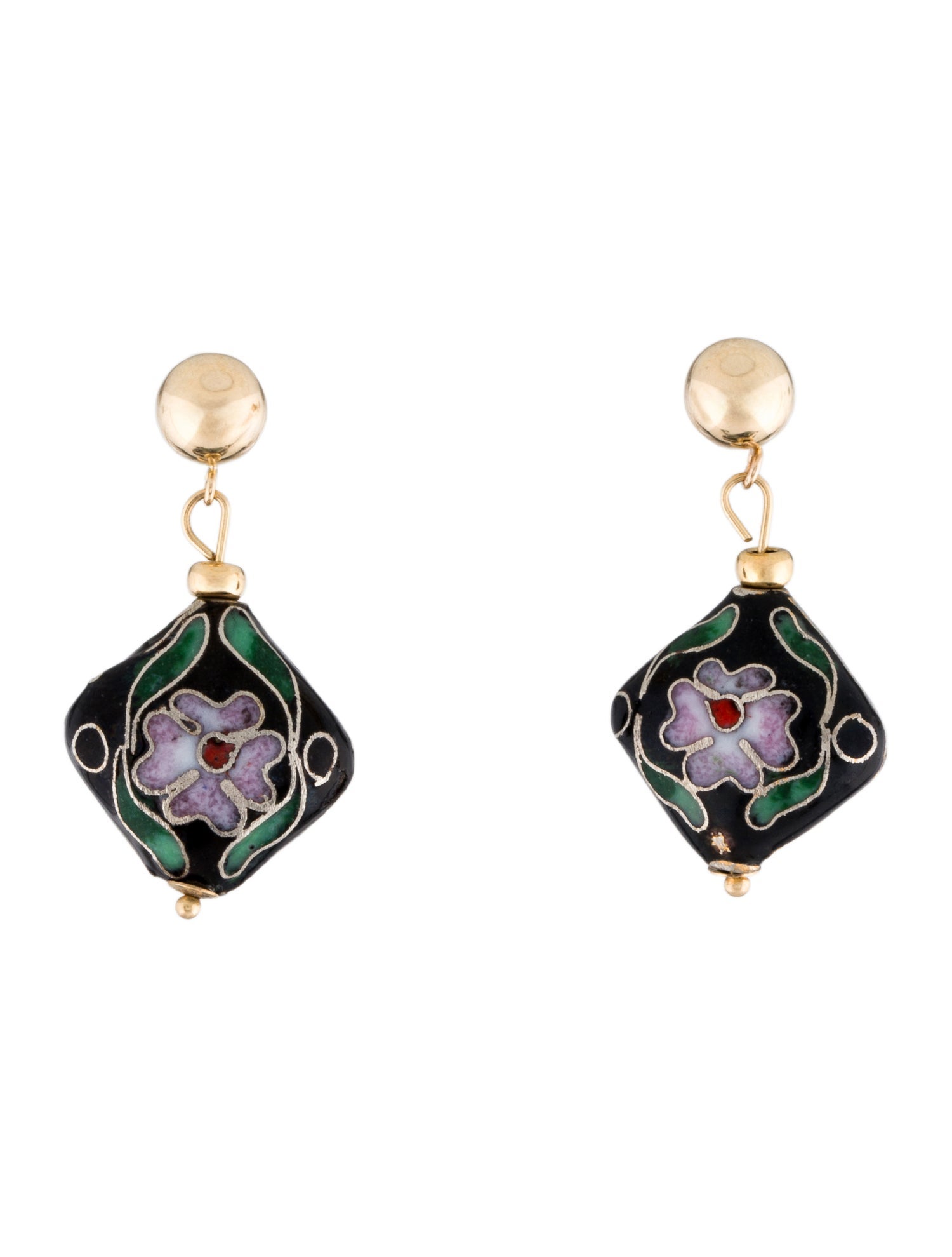 Earrings 14K Enamel Floral Drop Earrings