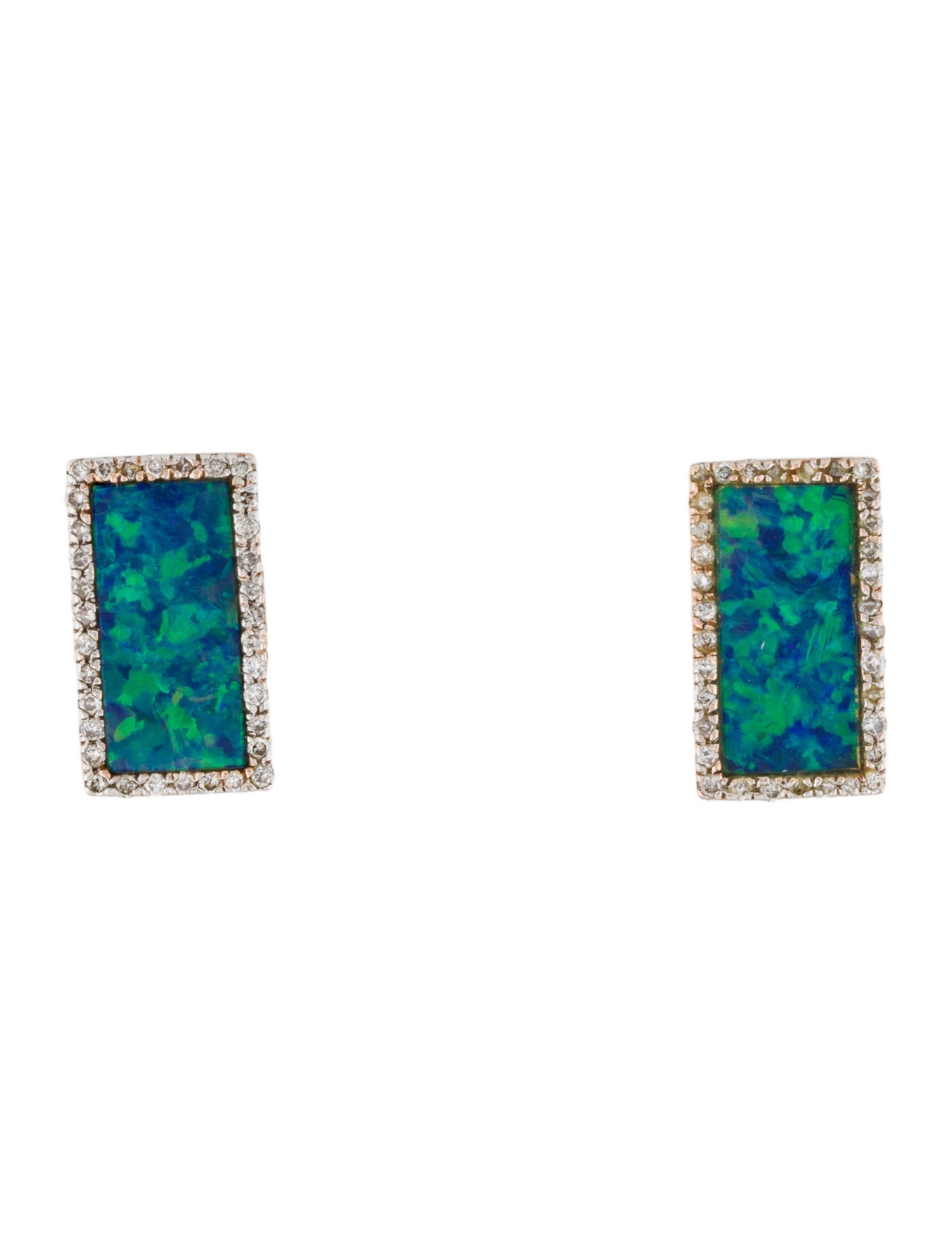 Earrings 14K Opal & Diamond Stud Earrings