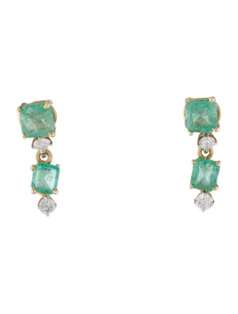 Earrings 14K 1.32ctw Emerald & Diamond Drop Earrings