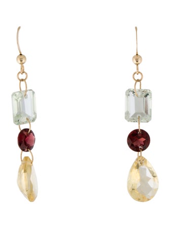 Earrings 14K Citrine, Garnet & Quartz Drop Earrings