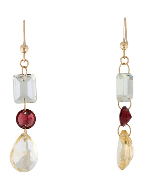 Earrings 14K Citrine, Garnet & Quartz Drop Earrings