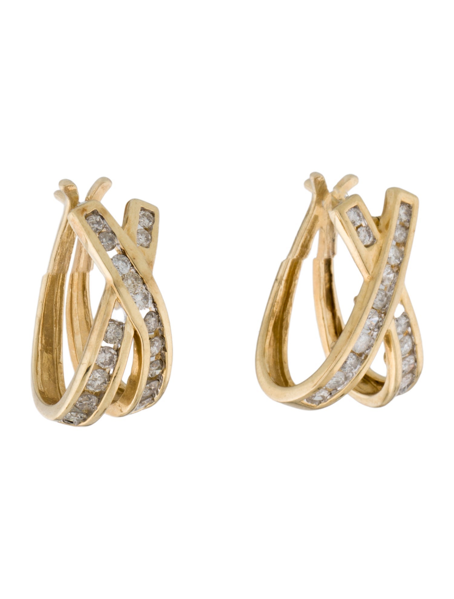 Earrings 14K Diamond 'X' Hoop