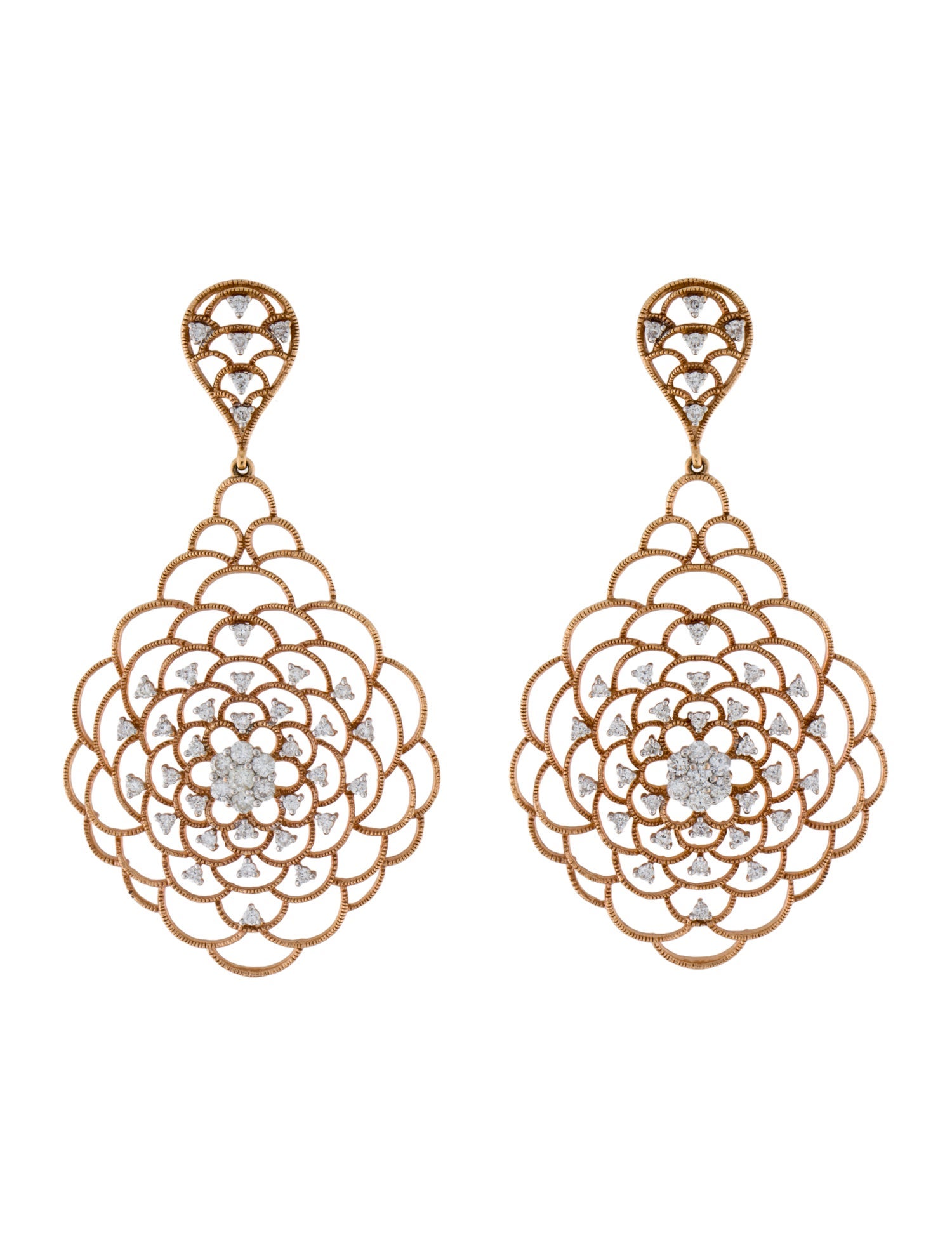 Earrings 18K 1.35ctw Diamond Filigree Drop Earclip