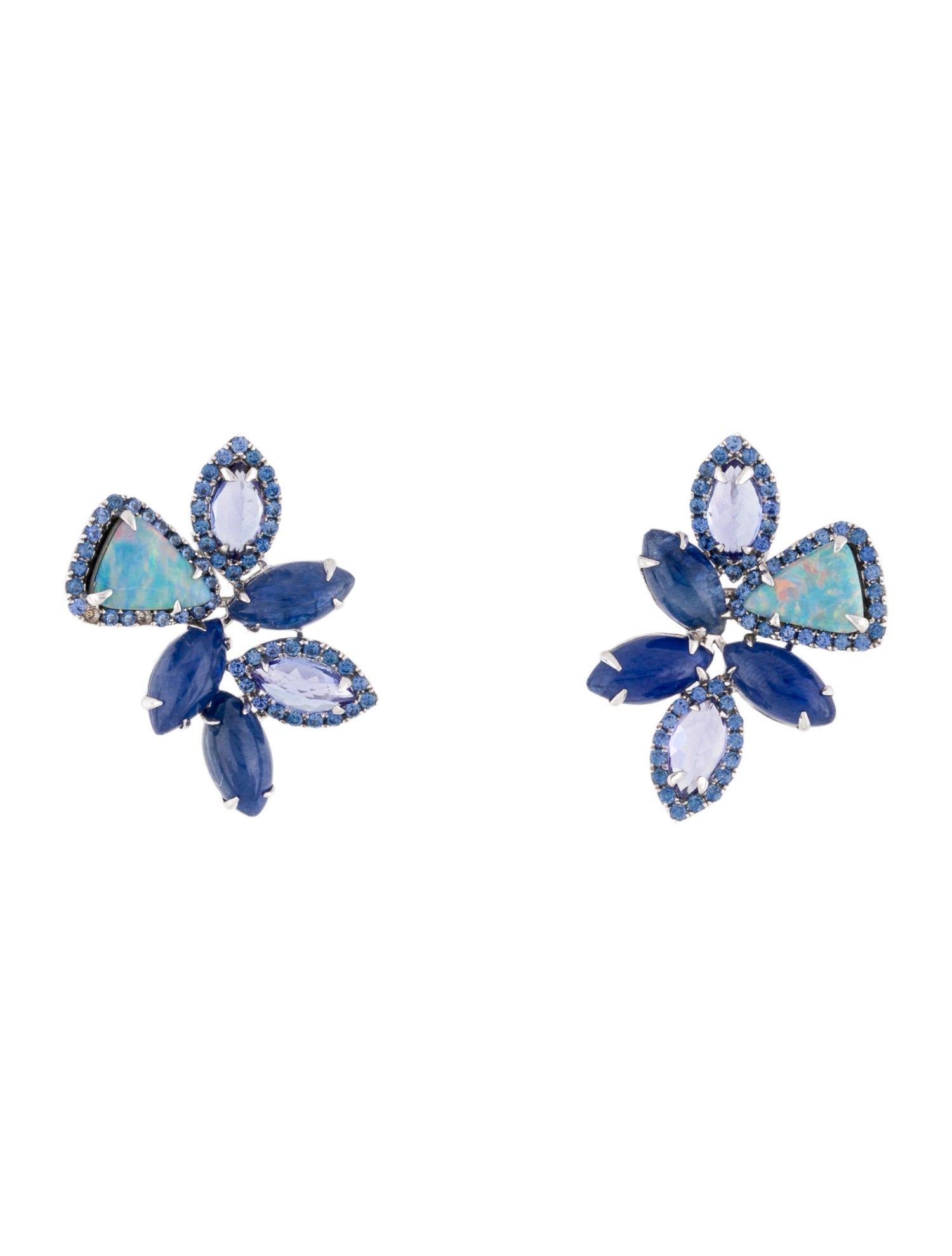 Earrings 18K Multi Stone Cluster Stud