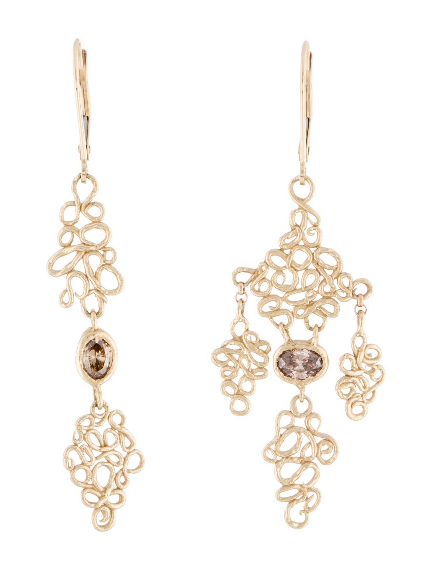 Evangeline Jewelry 14K Diamond The One Of A Kind Laced Asymmetrical Drop Earrings