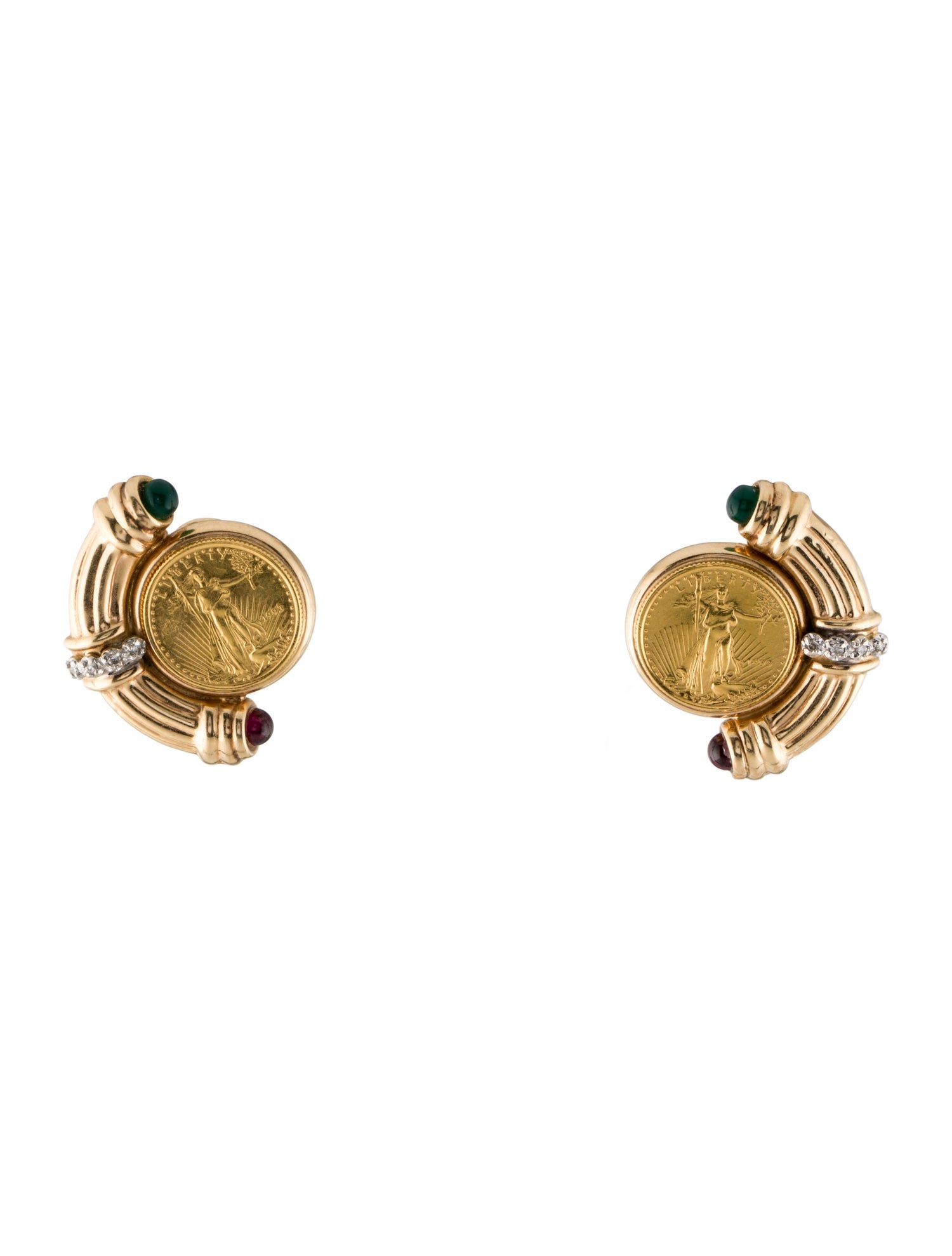 Earrings 14K & 22K Multistone Coin Earrings