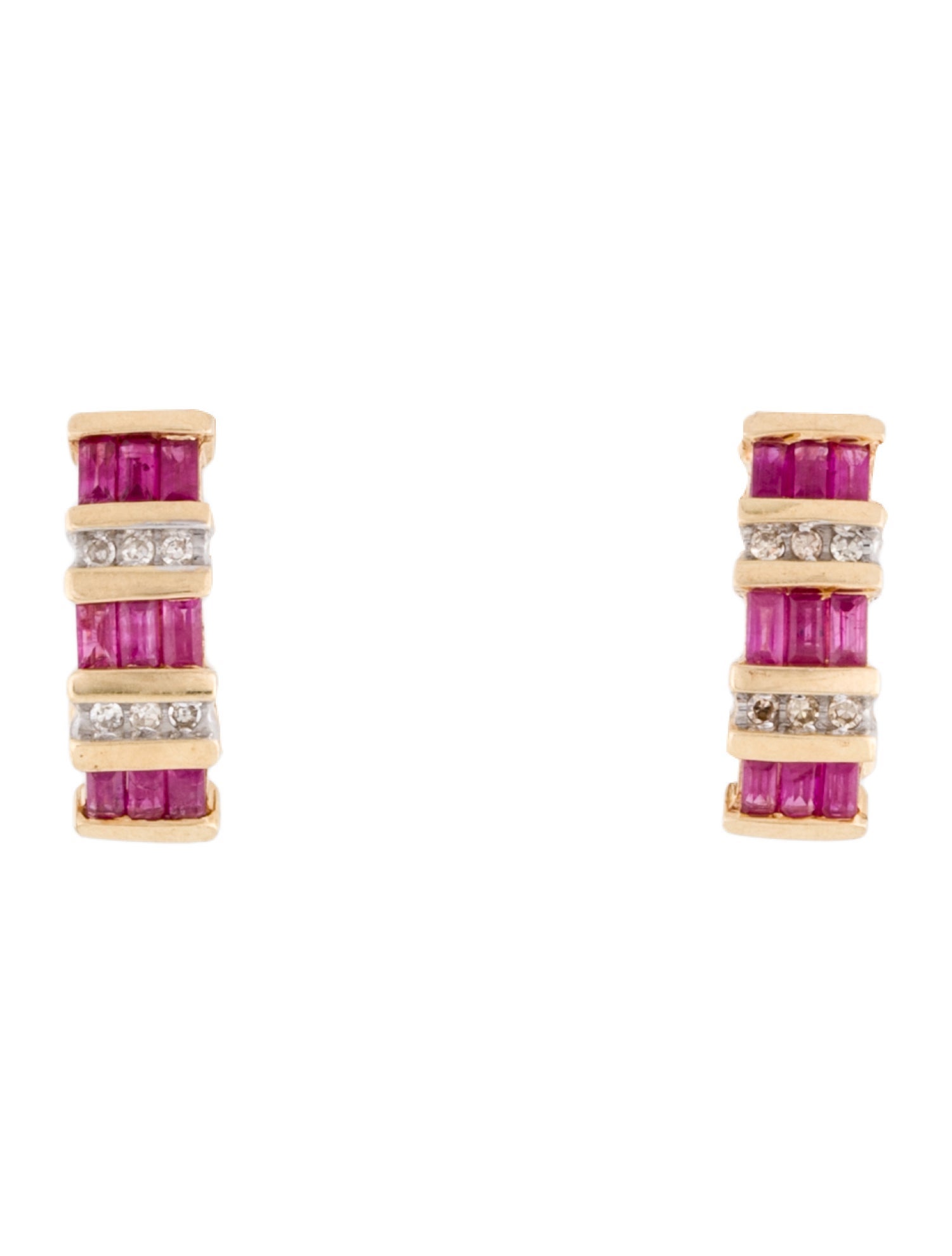 Earrings 14K Ruby & Diamond Clip-On Huggie