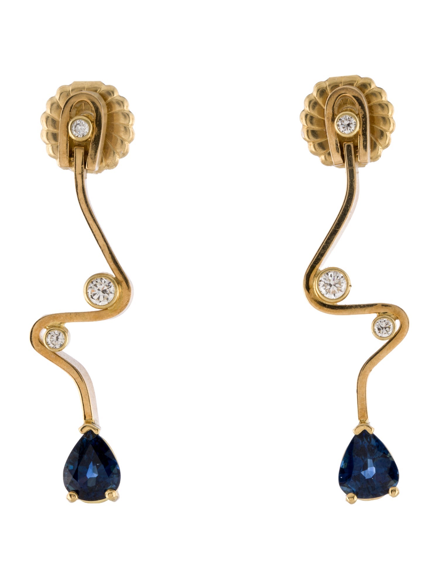 Earrings 18K 2.21ctw Sapphire & Diamond Drop