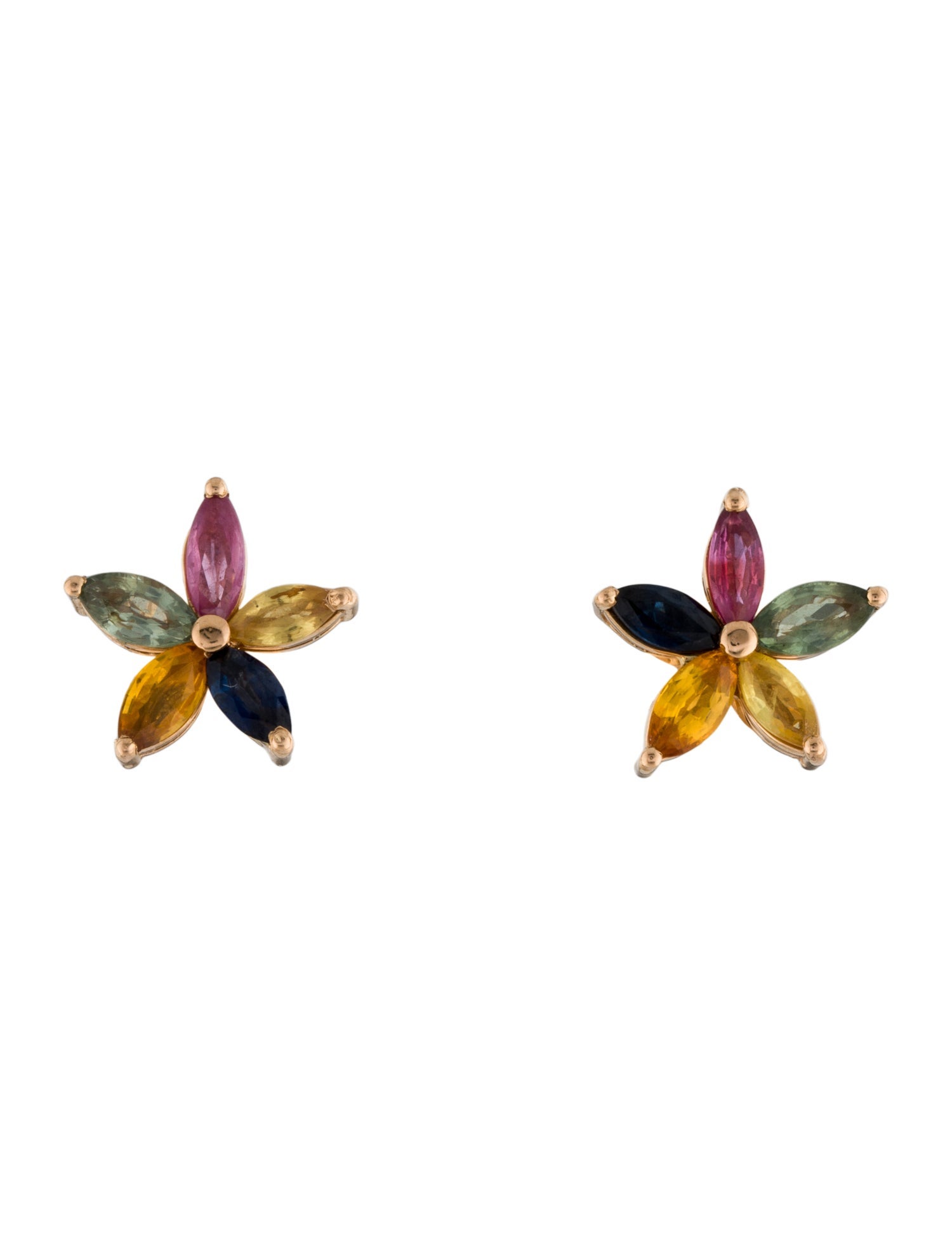 Earrings 18K 2.19ctw Multicolor Sapphire Flower Stud Earrings