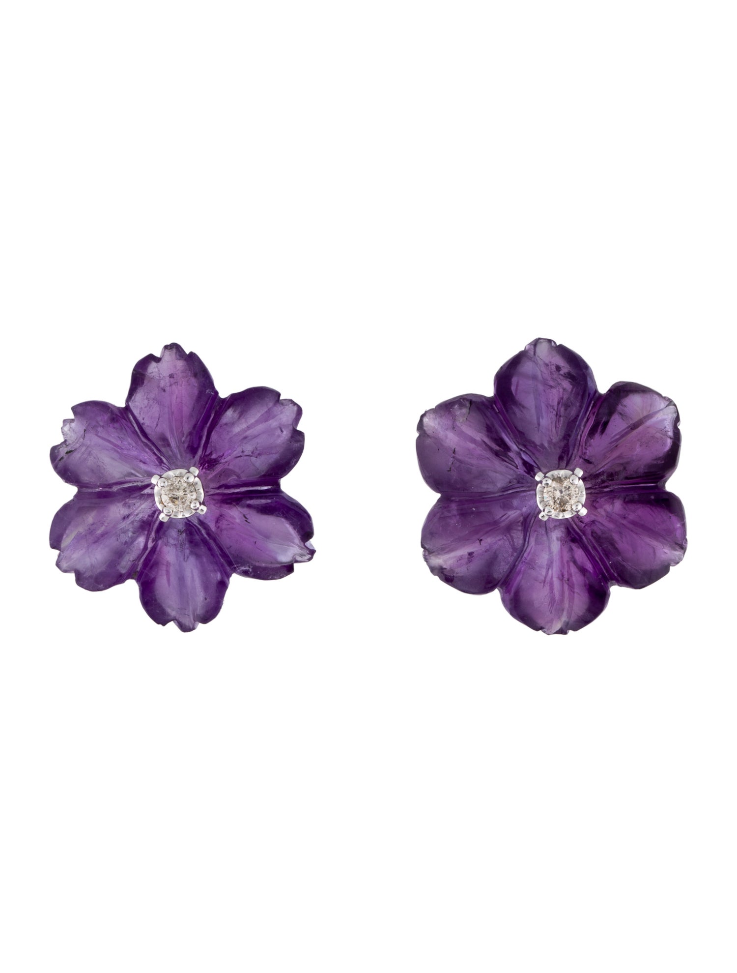 Earrings 14K Amethyst & Diamond Flower Jacket