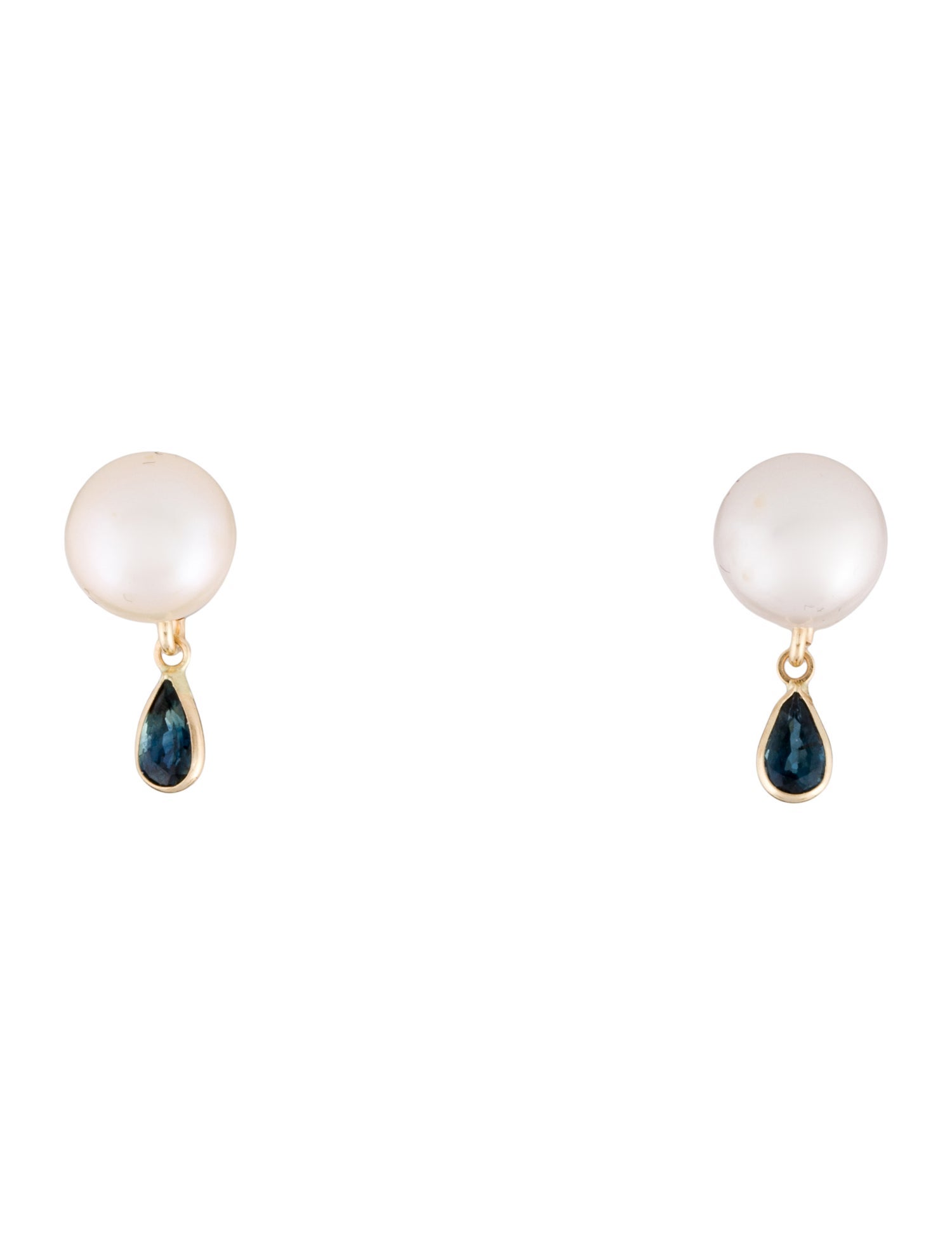 Earrings 14K Pearl & Sapphire Stud Earrings