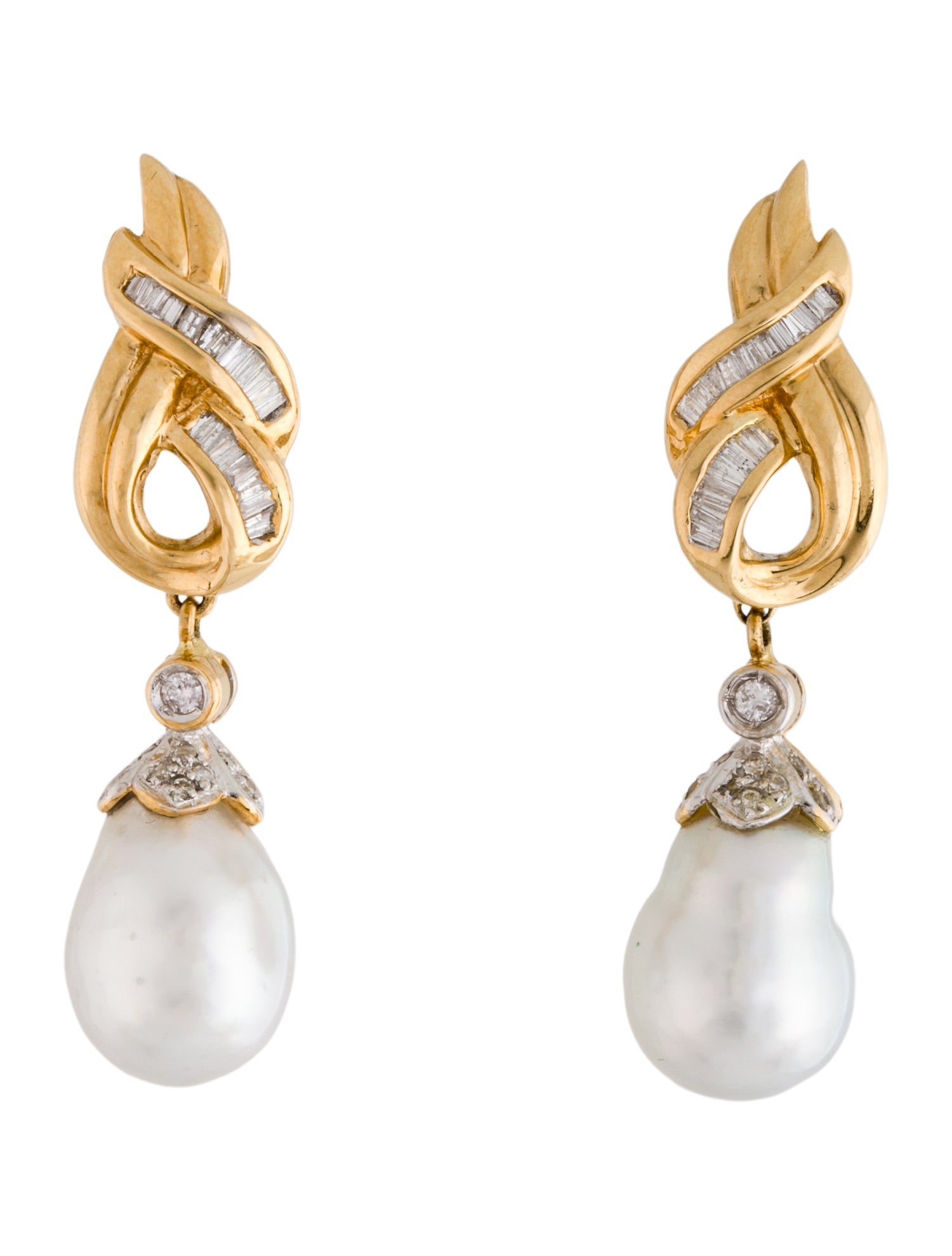 Earrings 18K Pearl & Diamond Drop Earclips