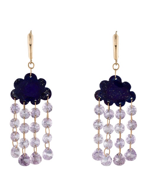 Earrings 14K Lapis Lazuli & Amethyst Rain Cloud Chandelier Earrings