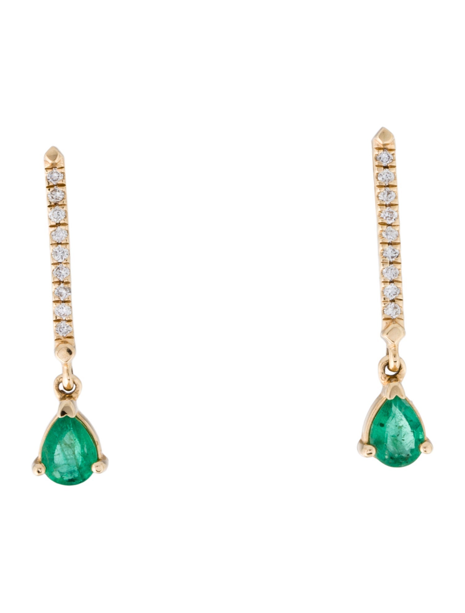 Earrings 14K Emerald & Diamond Drop Earrings