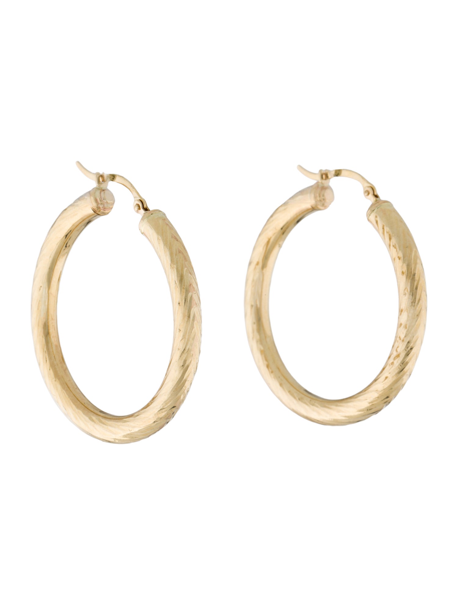 Earrings 14K Textured Round Tube Hoop Earrings