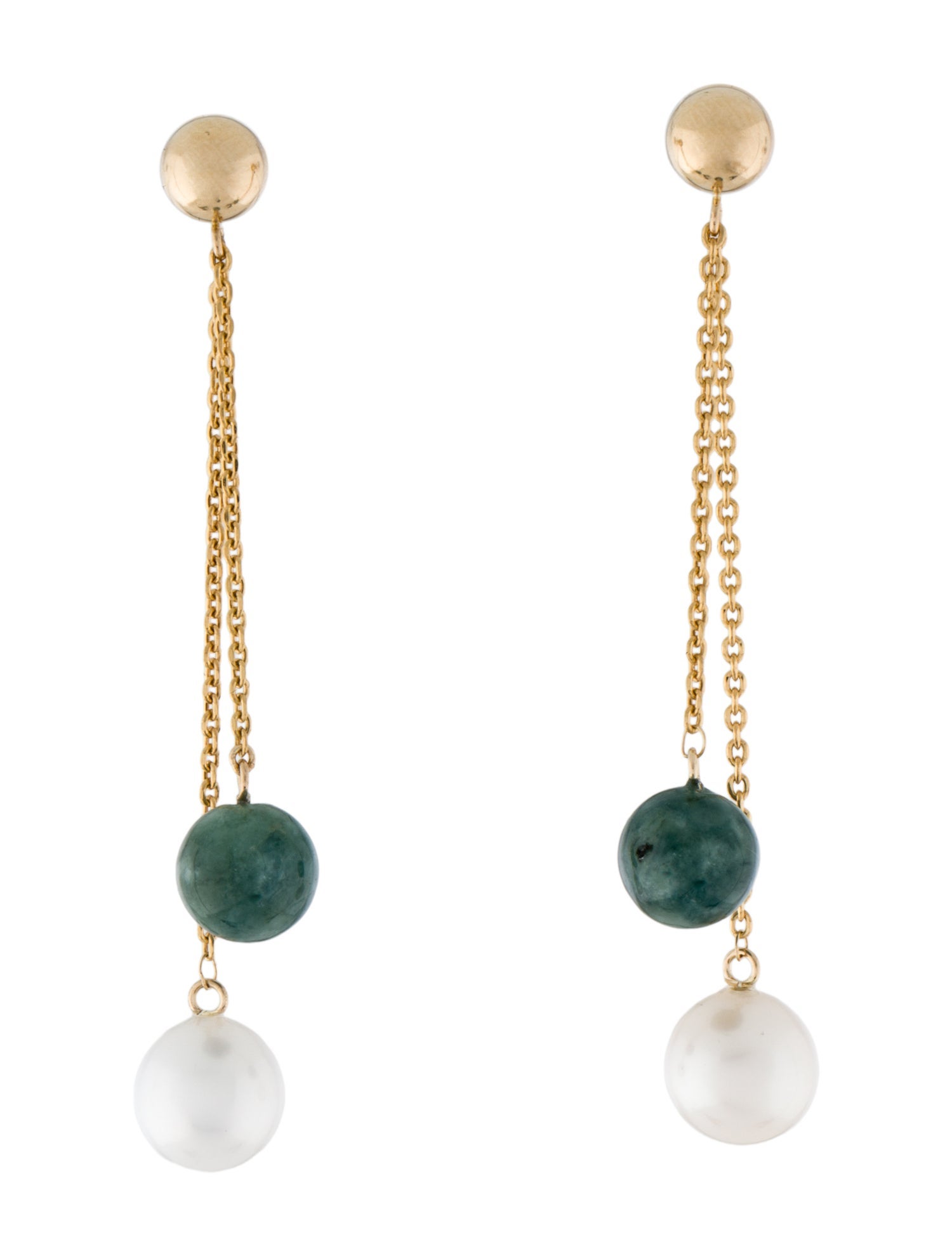 Earrings 14K Pearl & Jadeite Drop Earrings