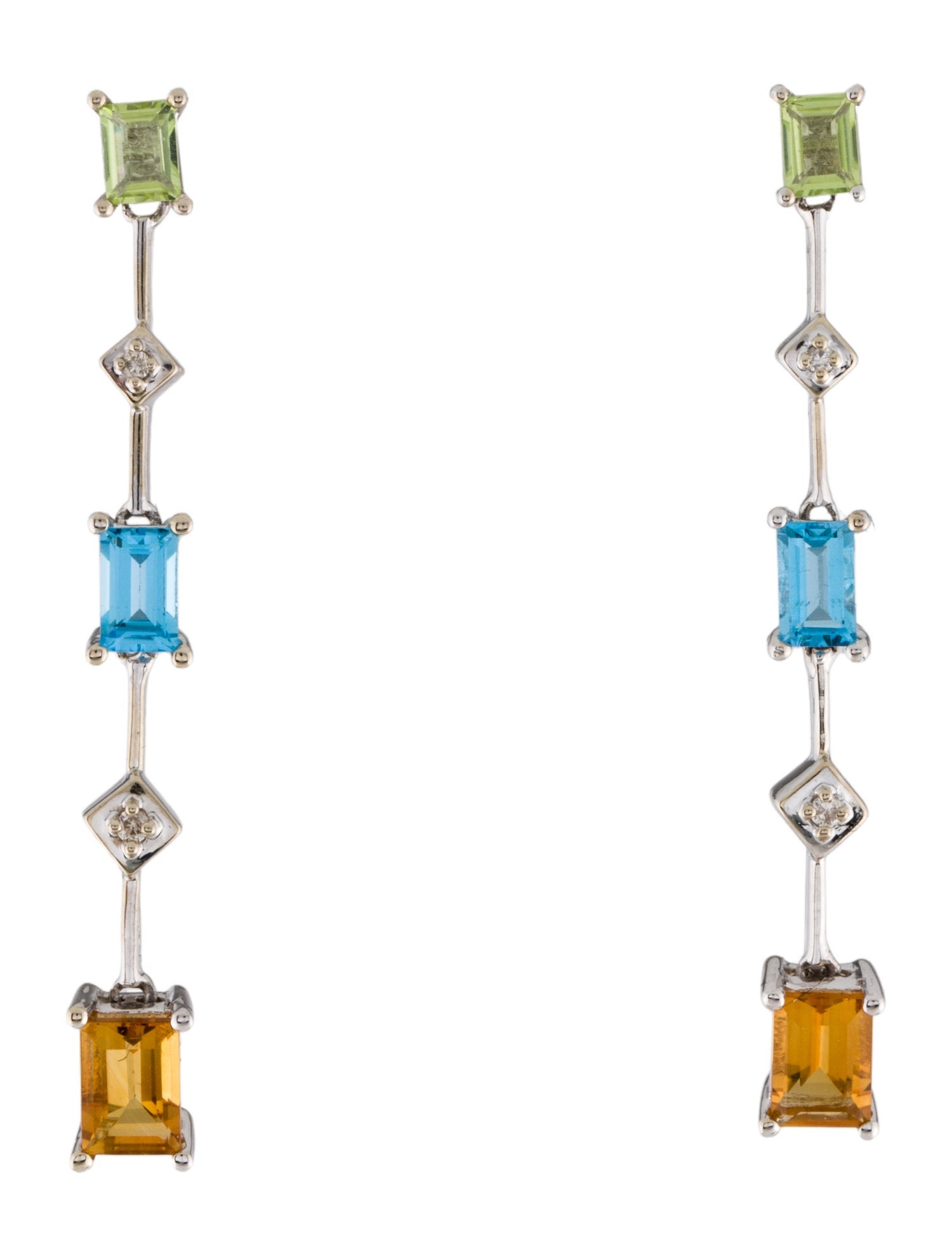 Earrings 14K Multistone & Diamond Drop Earrings