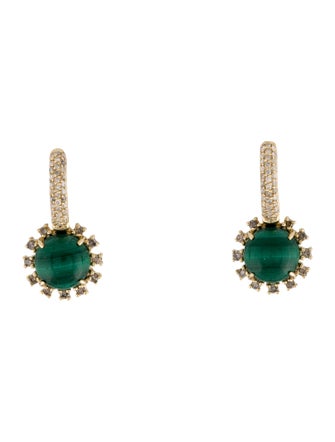 Earrings 14K 4.81ctw Malachite & Diamond Drop Earrings