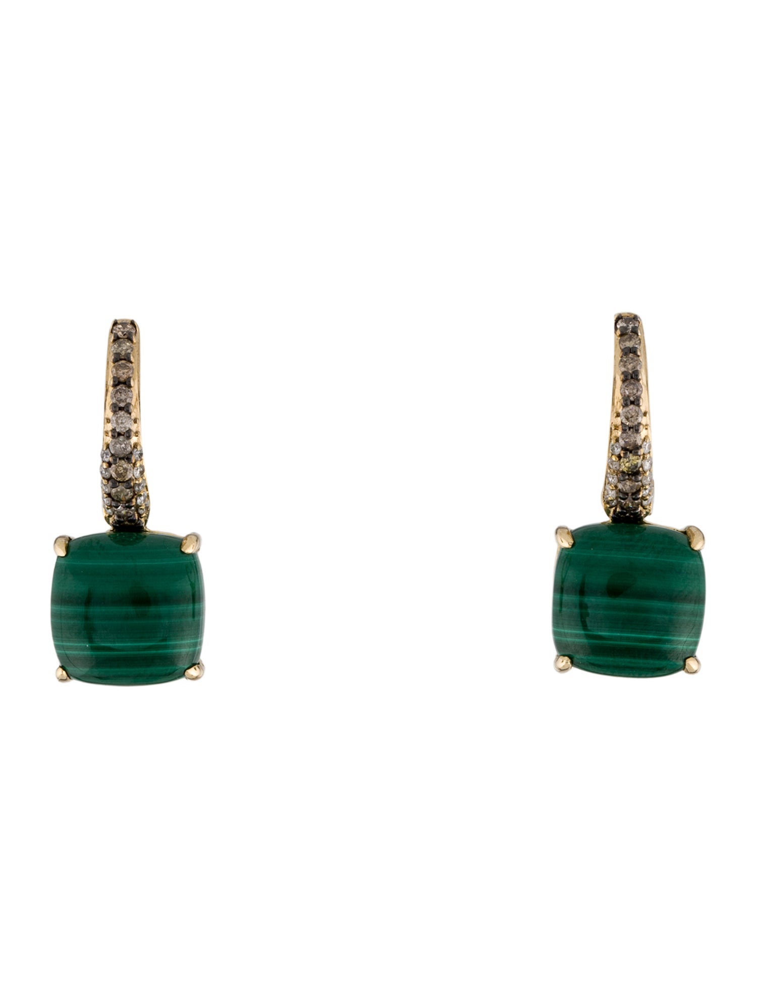 Earrings 14K 6.54ctw Malachite & Diamond Drop Earrings